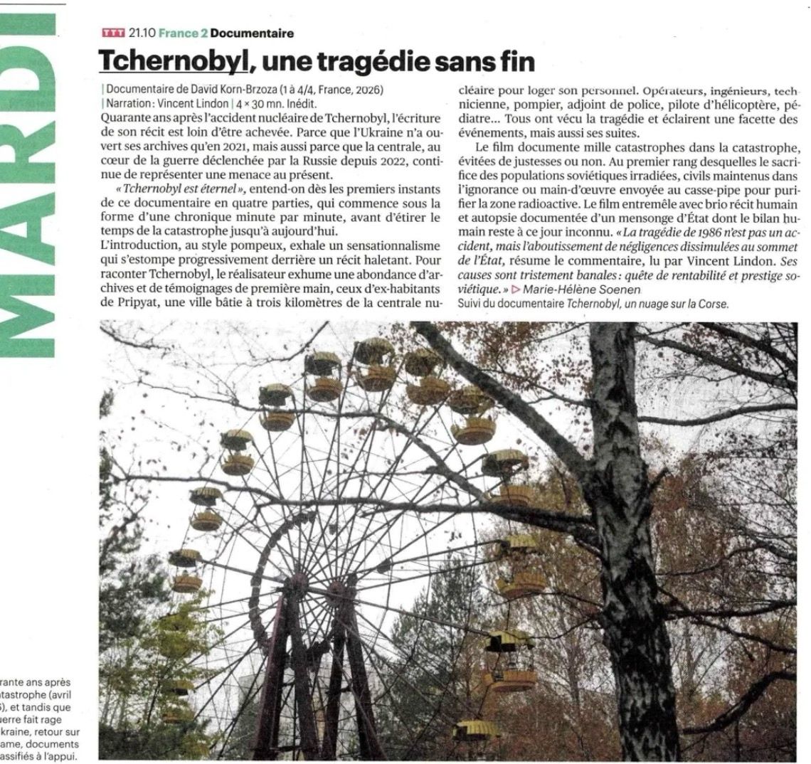 Tchernobyl une tragédie sans fin, dans Télérama
